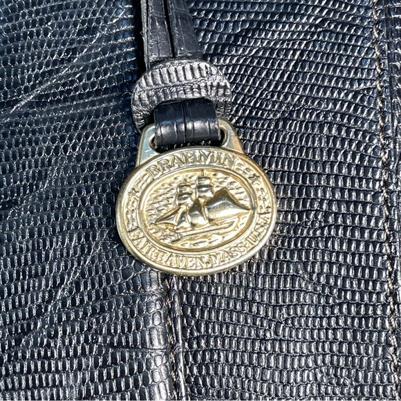 Brahmin black reptile embossed leather satchel bag - Picture 11 of 14